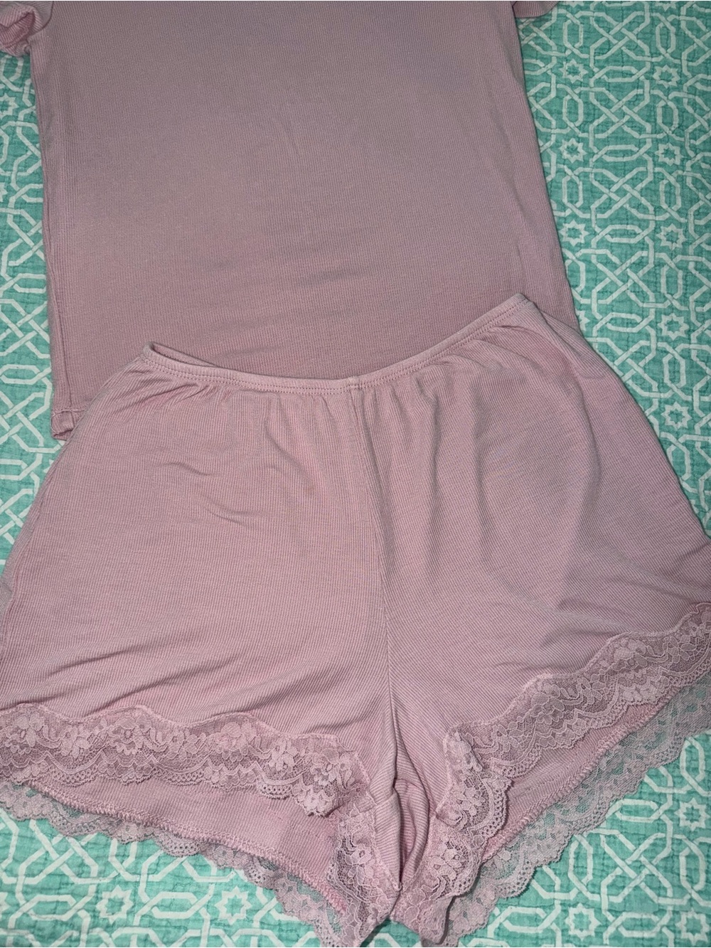 Auden Dusty Rose Short Sleeve Scoop Neck Pajama Set with Lace Trim - Picture 3 of 8